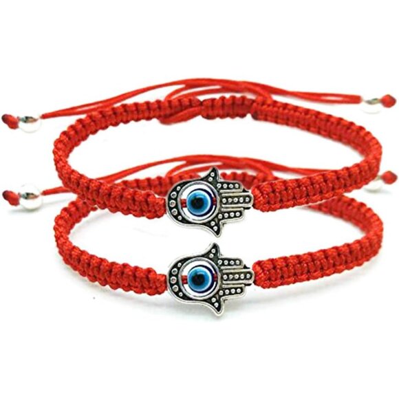 Unisex Adjustable Hamsa & Evil Eye Red String Bracelet - Handmade Charm Duo - Picture 1 of 9